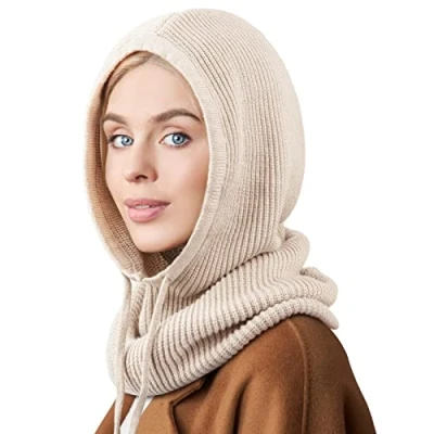 Afbeelding van DRESHOW Voorgebonden Afrikaanse tulband met gedraaide parels voor dames, 1 capuchonhoed: beige, één maat