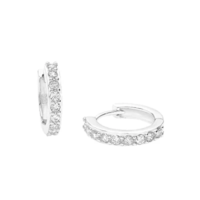 Afbeelding van Amor Creoolse oorbellen, met synthetische zirkonia. 1,3 cm, zilver, levering in sieradengeschenkdoos, 9059249, kubische zirkonia, zilverkleurig, Zirkonia