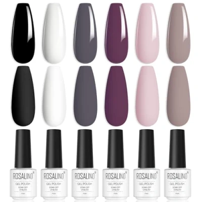 Afbeelding van ROSALIND semi permanente nagellak, uv gel, permanent, 6 kleuren, roze, wit, zwart, grijs, paars, soak off, UV/LED, manicure