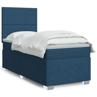 Image de vidaXL Sommier à lattes de lit avec matelas Bleu 90x190 cm Tissu