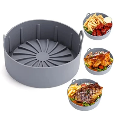 Afbeelding van 6,3 inch luchtfriteuse herbruikbare voering Airfryer Oveninzetstuk Siliconen kom Vervanging van perkamentpapier voeringen Non stick Bakken mand (Grijs)