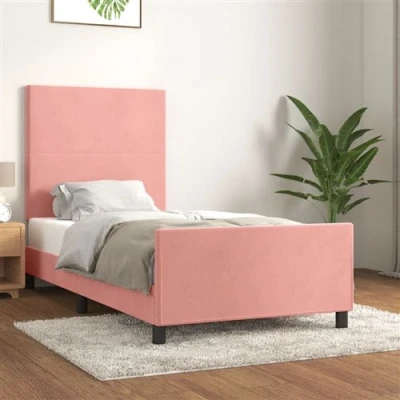 Afbeelding van vidaXL Bedframe met hoofdeinde fluweel roze 90x200 cm