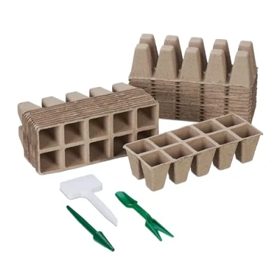 Afbeelding van Relaxdays kweekpotjes set van 240 met accessoires biologisch afbreekbare stekpotjes