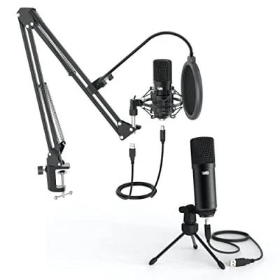 Afbeelding van WE USB microfoonpakket voor streaming, vlogging, podcasts, opnames, verstelbare en draaibare arm, popfilter, schokbestendige ophanging, tafelbevestiging statief inbegrepen
