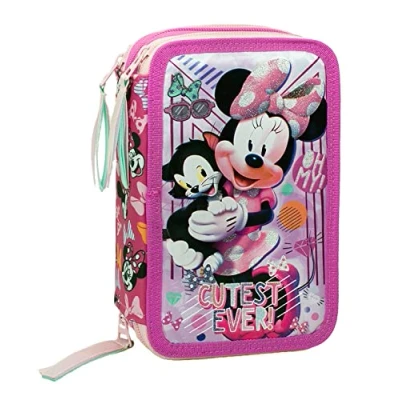 Afbeelding van L&#039;ERBAVOGLIO Origineel etui met 3 ritssluiting en 44 delen, Minnie (roze/fuchsia), Pennenhouder voor kinderen