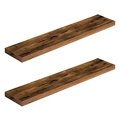 Afbeelding van HOOBRO Set van 2 zwevende wandplanken, 100 cm, decoratieve houten planken, voor badkamer, slaapkamer, keuken, rustiek bruin EBF100BJP201G2