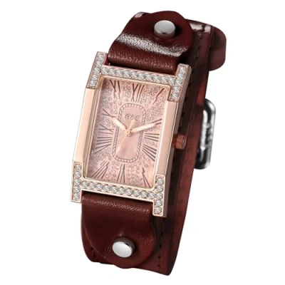 Afbeelding van JewelryWe Vintage leren dameshorloge: analoog kwartshorloge in tonvorm, eenvoudig, elegant en casual, Bruin, Riem