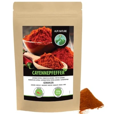 Afbeelding van gemalen cayennepeper (250g), poeder, 100% natuurlijk, zeer pikant, zacht gedroogd en cayennepeper, zonder toevoegingen