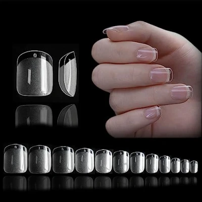 Image de 552 Pièces Carré Capsule Americaine Ongle Extra Court, XXS Kit Pose Ongles, 12 Tailles Faux Ongles Transparent, Couverture Complète Rond Capsules Artificiel D&#039;extensions
