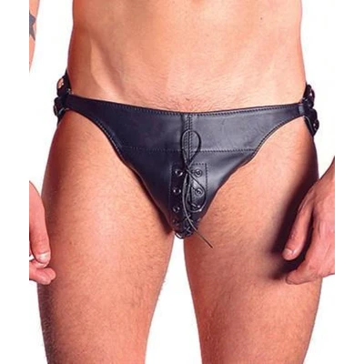 Afbeelding van Mister b leather posing pouch two belts laced