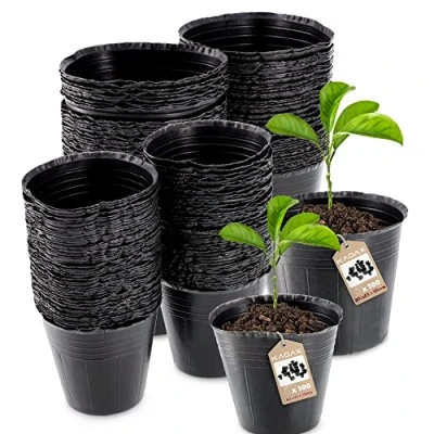Afbeelding van KADAX Set van 200 bloempotten voor zaailingen, kunststof, 100 x ∅ 6 cm en diameter 9,5 cm, zwart