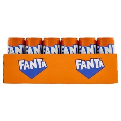 Afbeelding van Fanta Original Gusto di Orange 24 blikjes à 330 ml met Italiaans sinaasappelsap, zonder toevoeging van conserveringsmiddelen, 100% recyclebaar, verfrissende smaak, koolzuurhoudende drank