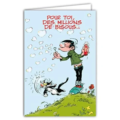 Afbeelding van AFIE Gaston Lagaffe GLCT 0104 verjaardagskaart met motief kusjes harten kat bloemen