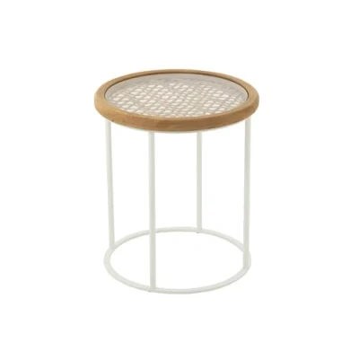 Afbeelding van J Line Bijzettafel Mati Sparhout/Metaal Naturel/Wit