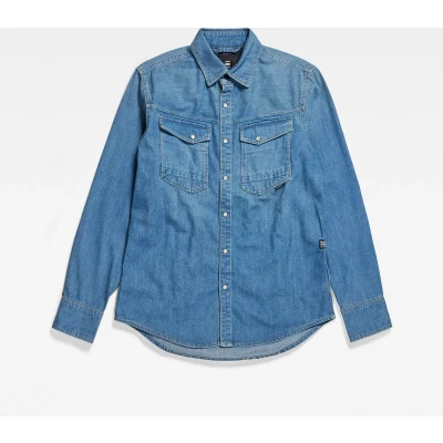 Afbeelding van G Star SLIM Denim Shirt Overhemd, Heren, Maat: Large, Faded cricket blue