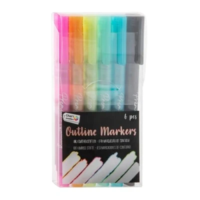 Afbeelding van Craft Sensations Outline Markers 6 stuks Basiskleur Zilver Tekenen voor kinderen en volwassenen Kleuren Bullet Journal
