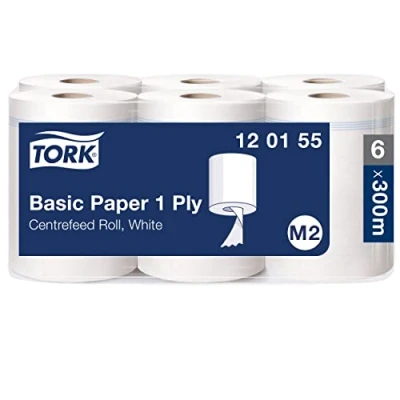Afbeelding van Poetspapier Tork Basic M2 centerfeed 1 laags 300m wit 120155