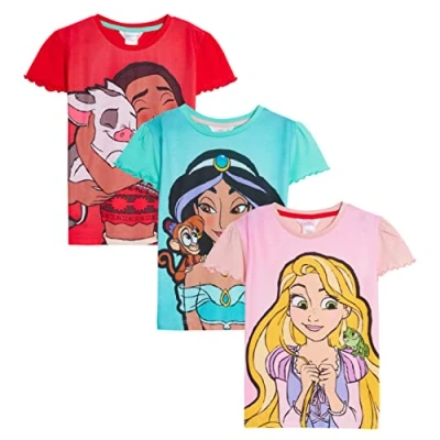 Afbeelding van Disney Jasmine Moana Rapunzel jurk top met korte mouwen voor meisjes, 3 stuks, Meerkleurig, 7 8 jaar