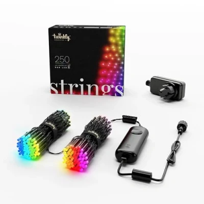 Afbeelding van Twinkly Strings Led lichtsnoer met 250 RGB leds binnen en buitenverlichting app gestuurd, zwarte draad, 20 m