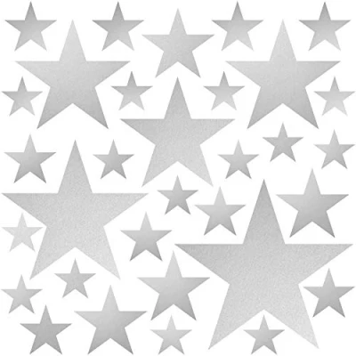 Afbeelding van PREMYO Set van 32 muurstickers voor kinderen, sterren, wanddecoratie, babykamer, eenvoudig aan te brengen, zilverkleurig