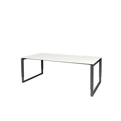 Afbeelding van Domino Plus vergadertafel, hoogte instelbaar (62 85cm) met 200x100cm &#039;zwevend&#039; krijtwit 25mm blad en zwart (RAL9011) O poot frame