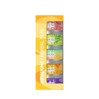 Image de Kusmi Tea Coffret &quot;Les Infusions&quot; Assortiment de Thés Bio Idée Cadeau Homme et Femme Infusions Tisanes Aromatisées Notes Fruits, d&#039;Amande, d&#039;Épices Gingembre 5 Boîtes 25g