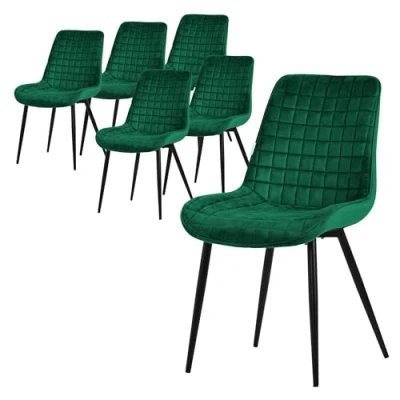Afbeelding van Eetkamerstoel set van 6 donkergroen met fluwelen bekleding en stalen poten Keukenstoel rugleuning ML design