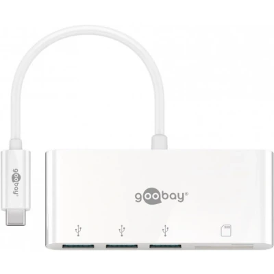 Afbeelding van Goobay USB C Multiport Adapter CardReader breidt een apparaat uit met drie 3.0 poorten en kaartsleuf voor SD/MMC Micro SD ...