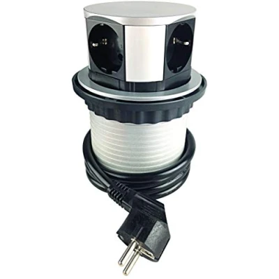 Afbeelding van ChiliTec Intrekbare stekkerdoos met 4 stopcontacten, 230 V, 150 cm, stekker, zilver/zwart