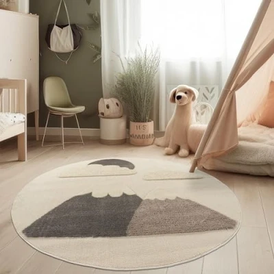 Afbeelding van Paco Home Tapijt Voor Kinderen Vloerkleed Kinderkamer Rond Zon Zacht 3D Modern 160 cm Rund