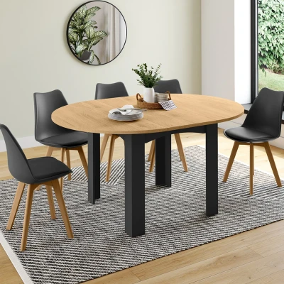 Image de Table à manger extensible DONA ronde 4 6 personnes noir plateau façon hêtre 120 160 cm