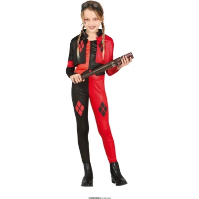 Afbeelding van Guirca Harley Quinn Kostuum Rebelse Biker Meisje Rood, Zwart 7 9 jaar Carnavalskleding Verkleedkleding