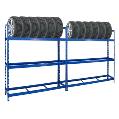Afbeelding van PROREGAL Mega Deal Tiger XL bandenrek, 200 x 180 45 cm (h b d), belastbaar tot 300 kg, 42 banden, blauw, 2 stuks