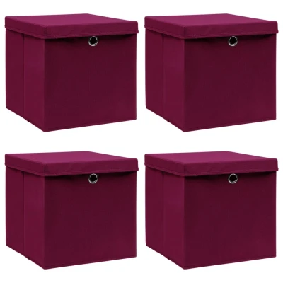 Afbeelding van Opbergboxen met deksel 4 st 32x32x32 cm stof donkerrood