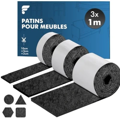 Afbeelding van shinfly Zelfklevende meubelglijders, 3 rollen (100 x 10 cm + 100 5 2 cm), stoelkussen 4 mm dikke viltglijders, zwart