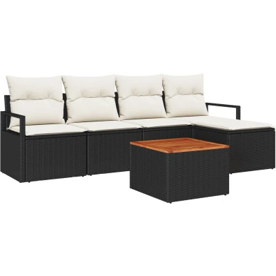 Afbeelding van vidaXL 6 delige tuin sofa set met kussens zwart poly rattan acacia, 2 zits