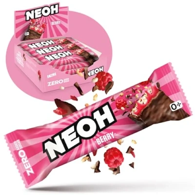 Afbeelding van NEOH 12 stuks framboos crunch repen zonder suiker, keto en koolhydraatarm, 1 g 6 eiwit, het gezonde alternatief voor traditionele snoepjes