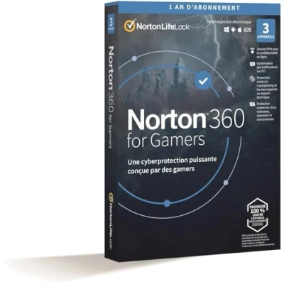 Image de Norton 360 FOR gamers 2021 3 Appareils Cyberprotection puissante optimisée pour les Antivirus, Gestion Mots de Passe, Protection Webcam, VPN, Stockage Cloud 1 An PC/Mac/Android/iOS