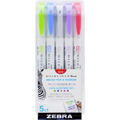 Afbeelding van Zebra Mildliner Double Ended Brush Pen &amp; Marker 5/Pkg Cool Refined