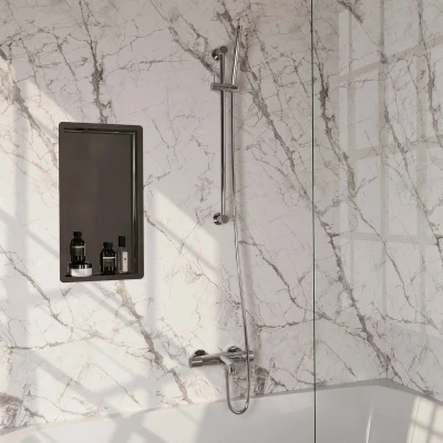 Afbeelding van Brauer Chrome carving Badkraan Opbouw glijstang 2 functies knoppen handdouche staaf 1 stand chroom Tijdloze uitstraling