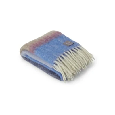 Afbeelding van Stackelbergs Plaid Mohairdeken Mohair Wol Blauw Azuur Camel L 130 cm B 170