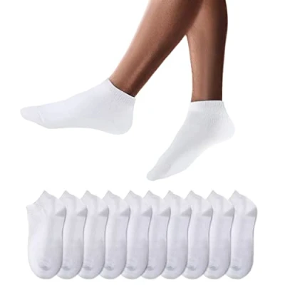Afbeelding van YouShow Sneakersokken voor heren en dames, 10 paar sokken, korte katoen, uniseks, Oeko Tex Standard 100, Wit.