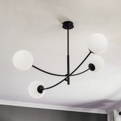 Afbeelding van Plafondlamp Hunter, zwart/opaal, 4 lamps