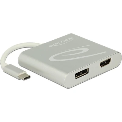 Afbeelding van Delock Externe video adapter USB C HDMI, DisplayPort zilver detailhandel