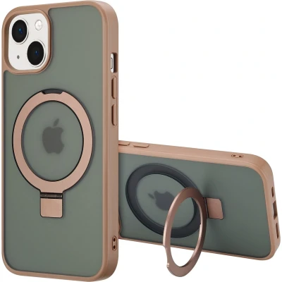 Afbeelding van Accezz Hoesje Geschikt voor iPhone 13 Ring Stand Backcover MagSafe bruin