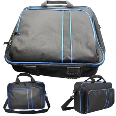 Afbeelding van Lelukee PS5 draagtas, reistas voor PS5, hoes compatibel met Disk/Digital Edition, console, controller, gaming schijven, hoofdtelefoon en meer, Blauw, Bagagelabel