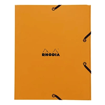 Afbeelding van RHODIA 19248C elastische map kartonnen tas met 3 kleppen oranje 19 x 24 cm A5 robuuste gecoate kaart opslag voor kantoor en documentenarchivering
