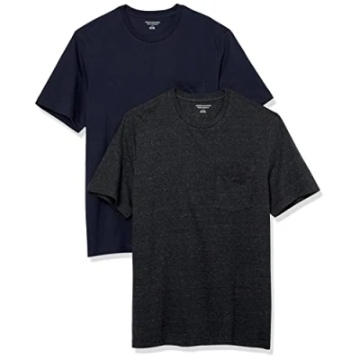 Image de Amazon Essentials Lot de 2 t shirts à manches courtes et col rond pour homme, coupe classique, anthracite chiné/bleu marine, taille XS