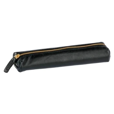 Afbeelding van Clairefontaine 116056C een etui van zwart leer 4 x 2,5 19,5 cm slank mini pennenhouder collectie Le Cherry Blanc