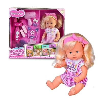 Afbeelding van NENUCO NFN60000 Babykapsels met 35 cm hard lichaam, blond en lang haar, voor verschillende kapsels, veel accessoires zoals vlechtwerk, sinds 2 jaar